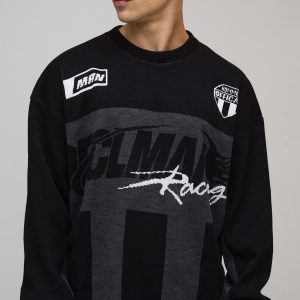 Oversized Boxy Moto Jacquard Knitted Jumper