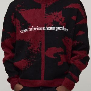 Oversized Boxy Gothic Graphic Brushed Knitted Jumper