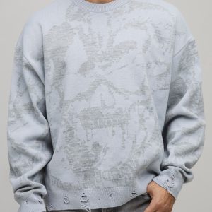 Oversized Boxy Gothic Distressed Knitted Jumper