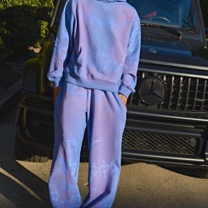 Wide Leg Loopback Distressed All Over Printed Joggers