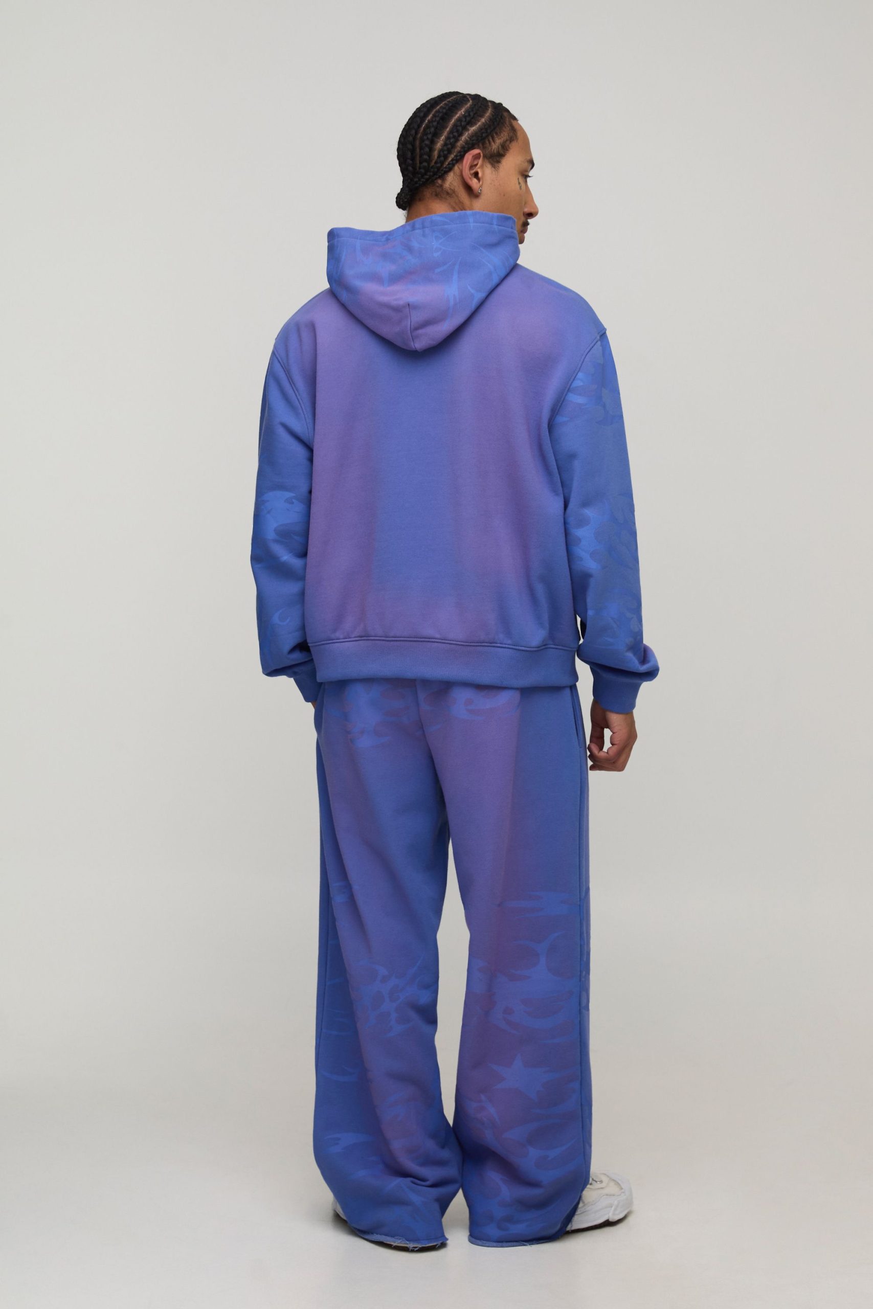 Wide Leg Loopback Distressed All Over Printed Joggers - Image 2