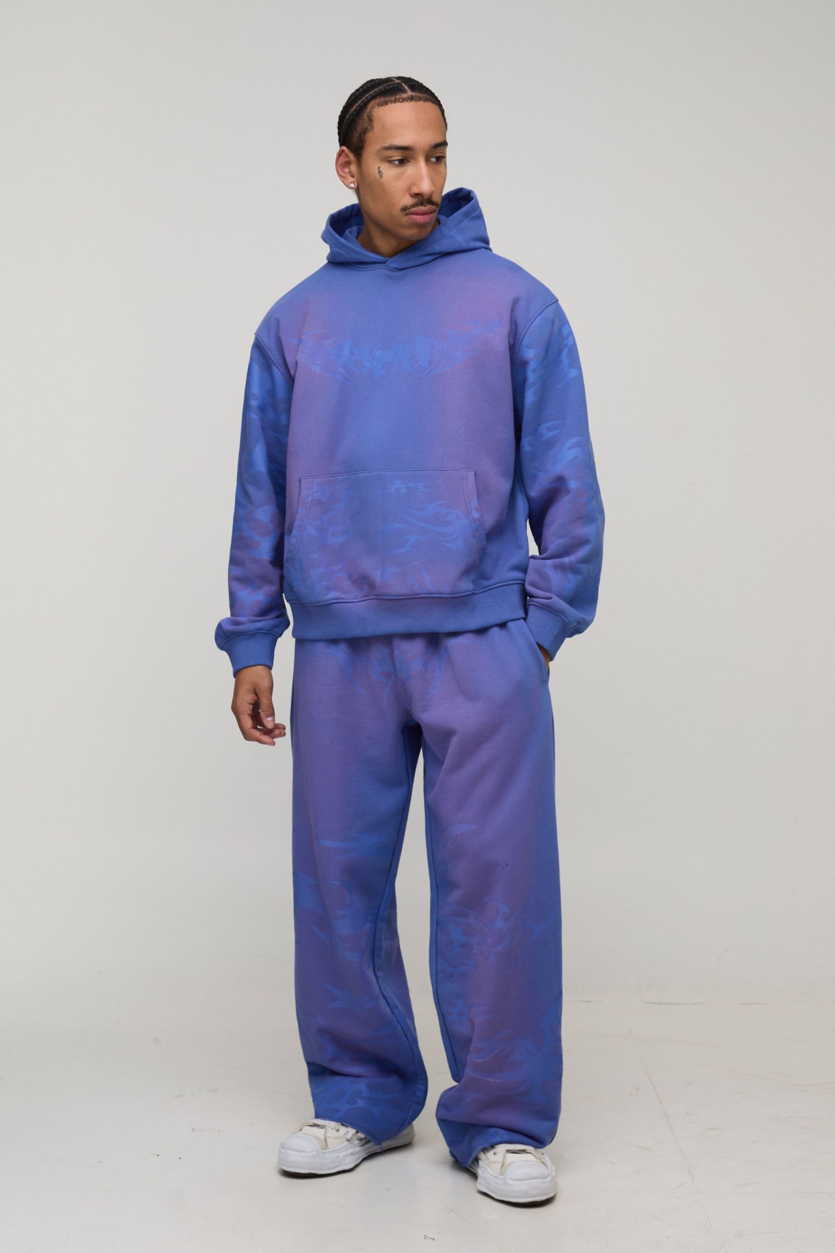 Wide Leg Loopback Distressed All Over Printed Joggers - Image 4