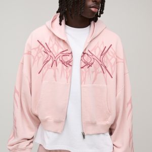 Shrunken Dropped Shoulder Tribal Loopback Hoodie