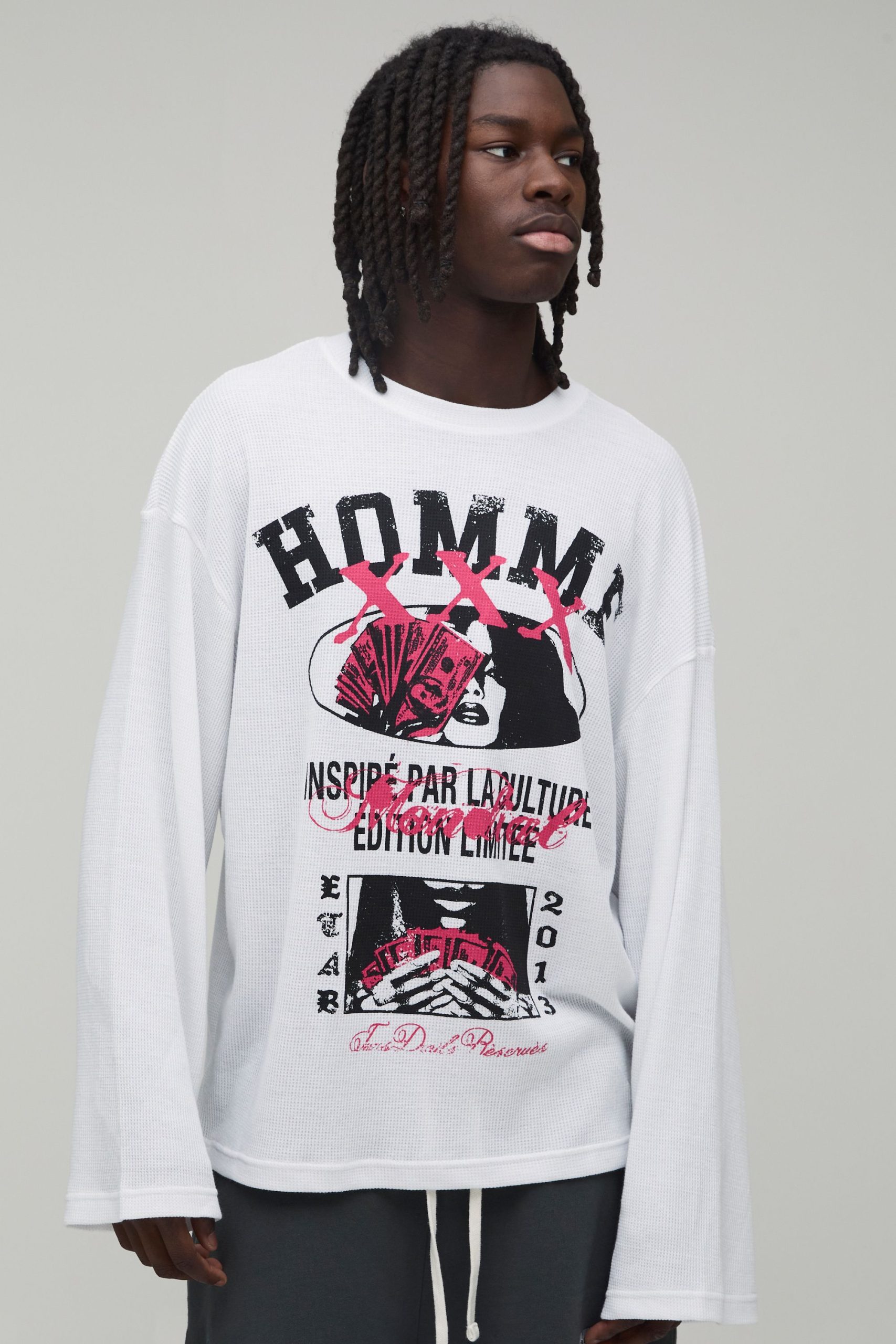 Oversized Boxy Long Sleeve Homme Waffle T-Shirt