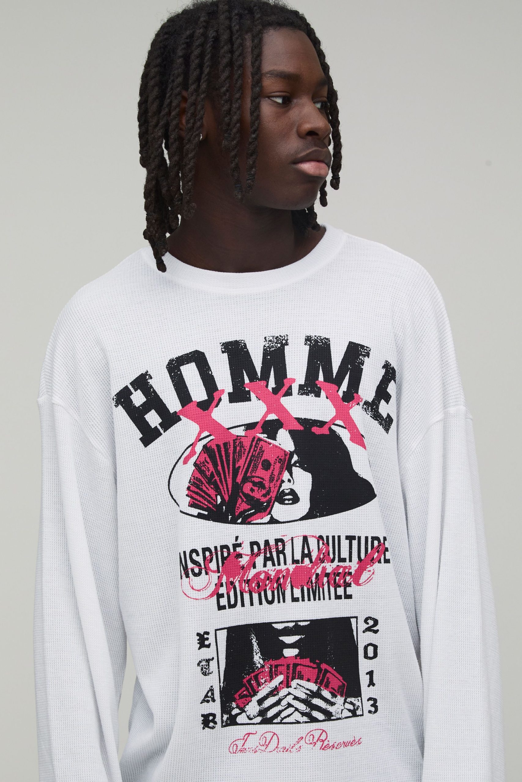 Oversized Boxy Long Sleeve Homme Waffle T-Shirt - Image 3