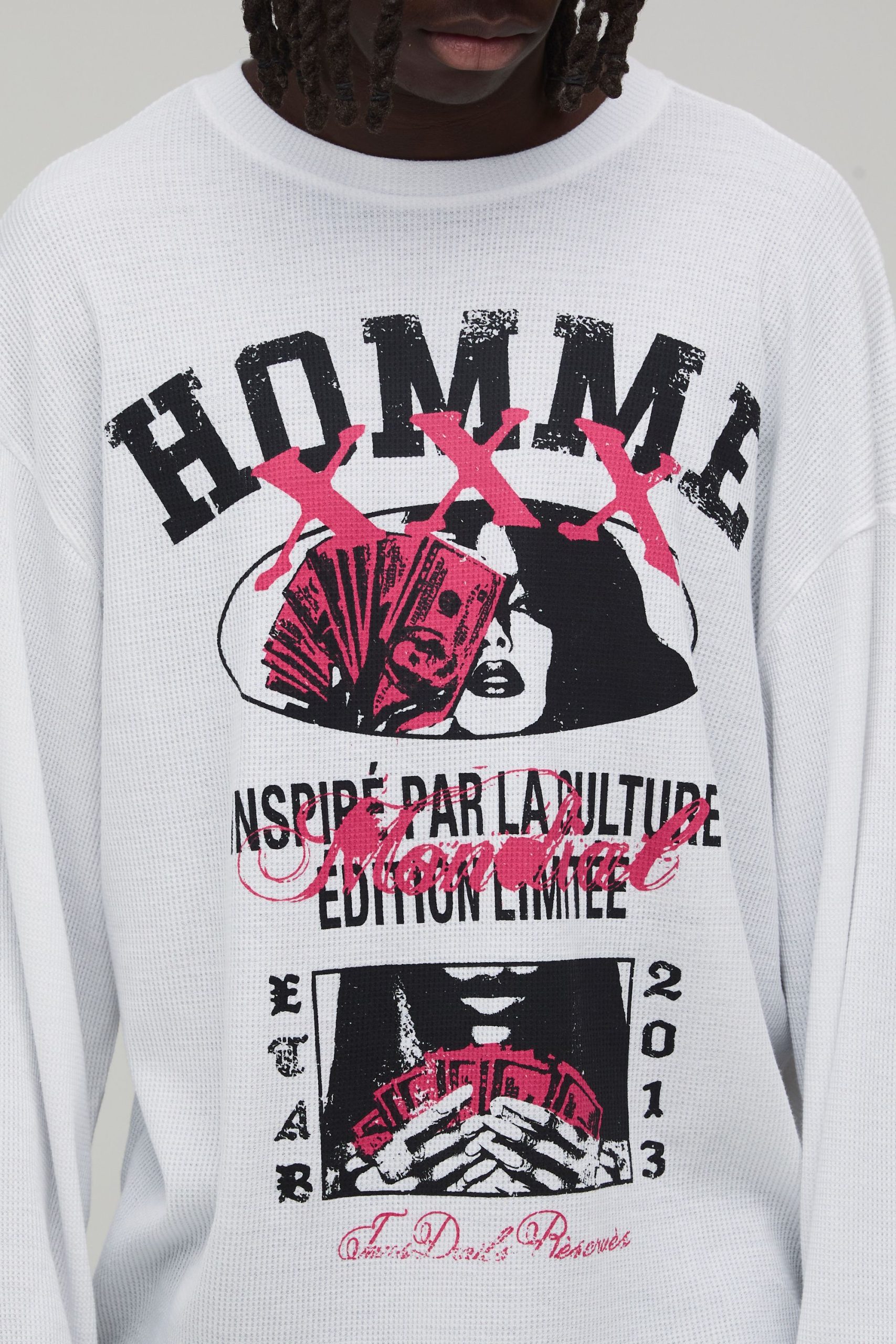 Oversized Boxy Long Sleeve Homme Waffle T-Shirt - Image 4