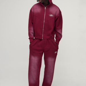 Oversized Boxy Western Washed Applique Stud Detail Hooded Tracksuit