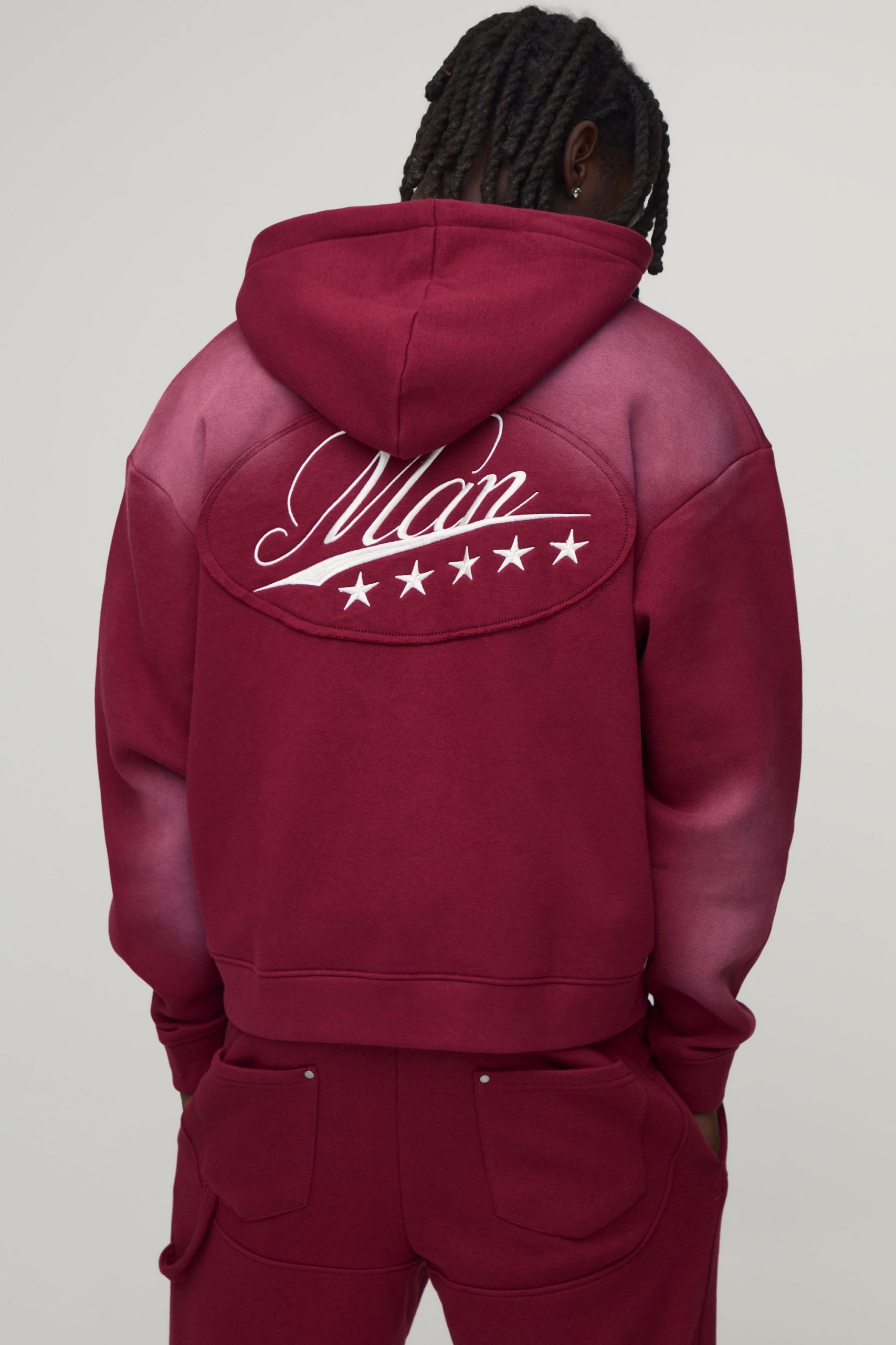 Oversized Boxy Western Washed Applique Stud Detail Hooded Tracksuit - Image 3