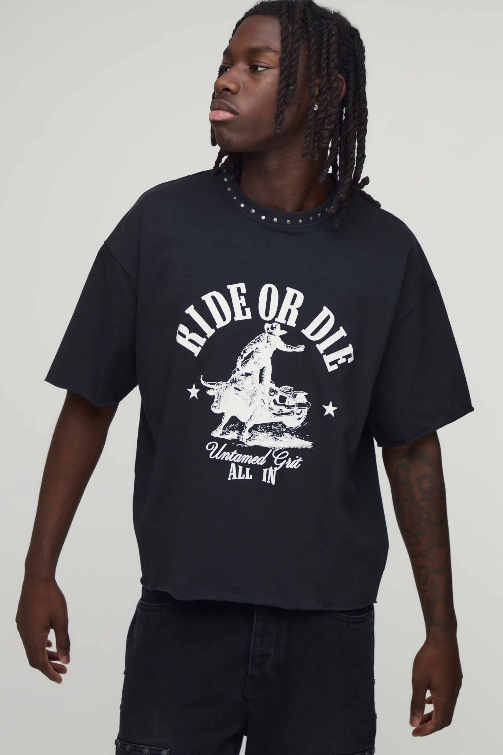 Oversized Boxy Heavyweight Screw Detail T-Shirt