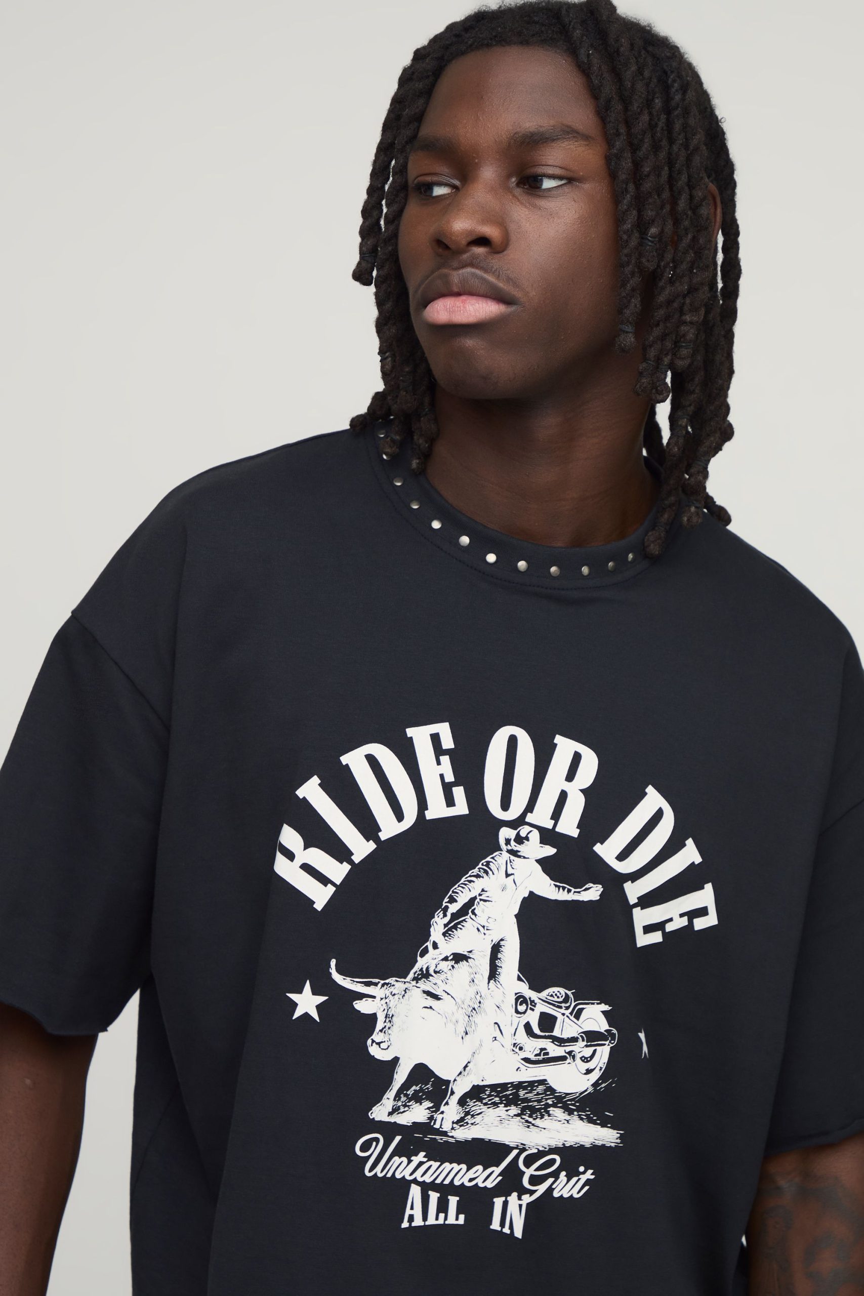 Oversized Boxy Heavyweight Screw Detail T-Shirt - Image 3