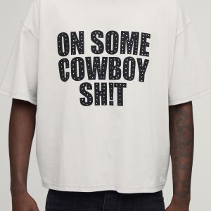 Oversized Boxy Heavyweight Cowboy Rhinestone Slogan T-Shirt