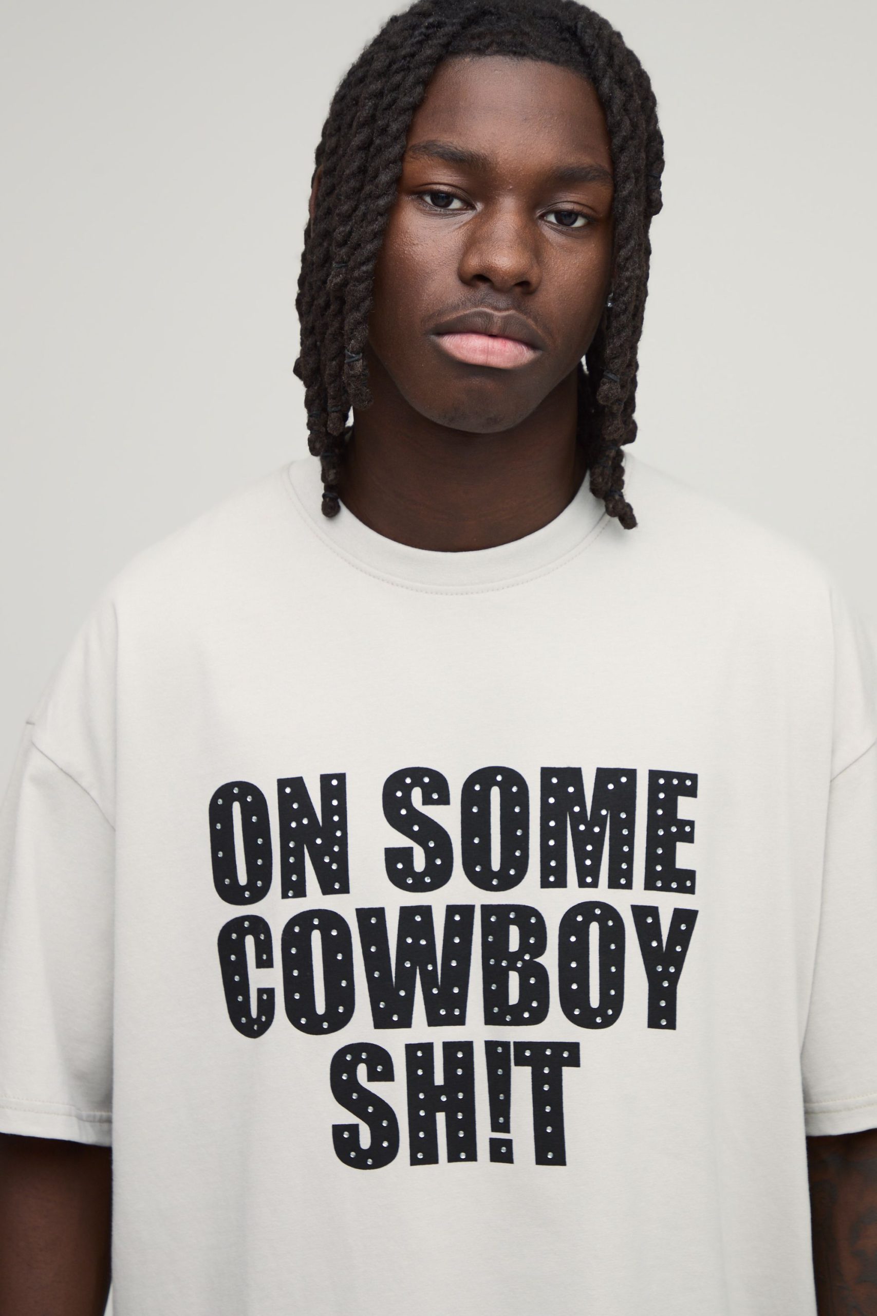 Oversized Boxy Heavyweight Cowboy Rhinestone Slogan T-Shirt - Image 3