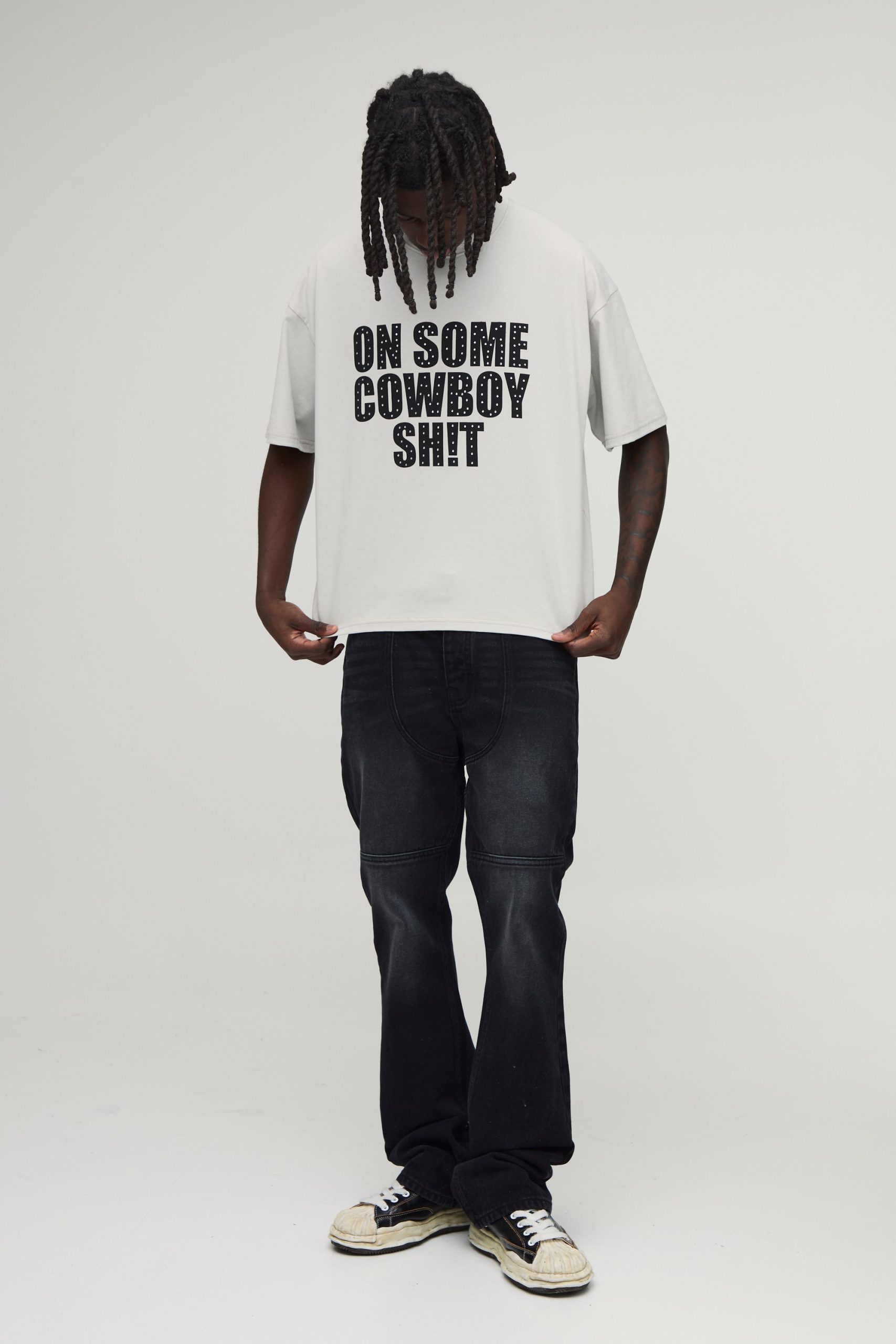 Oversized Boxy Heavyweight Cowboy Rhinestone Slogan T-Shirt - Image 4
