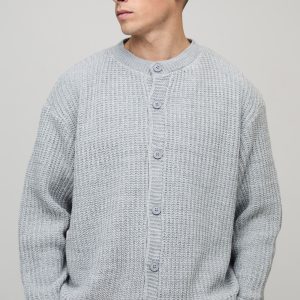 Oversized Fisherman Rib Knitted Button Up Cardigan