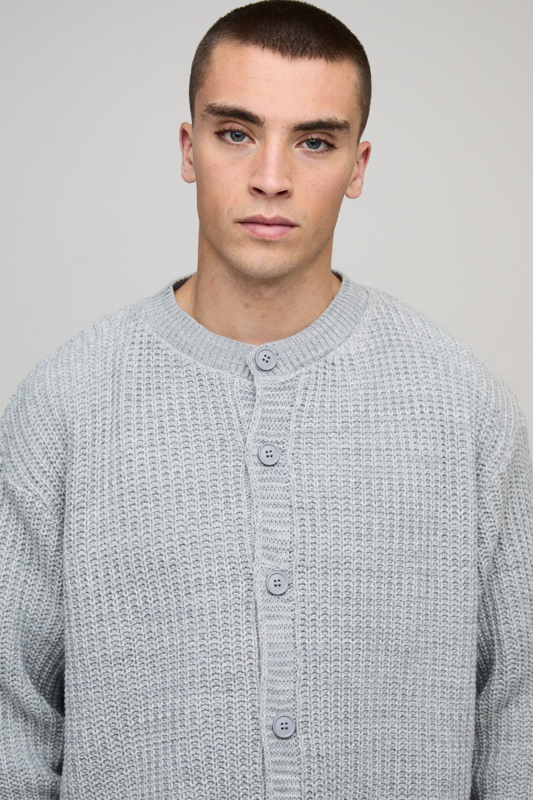Oversized Fisherman Rib Knitted Button Up Cardigan - Image 3