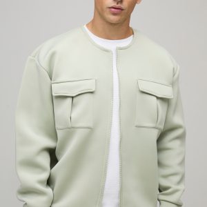 Oversized Bonded Scuba Cargo Pocket Bomber Jacket