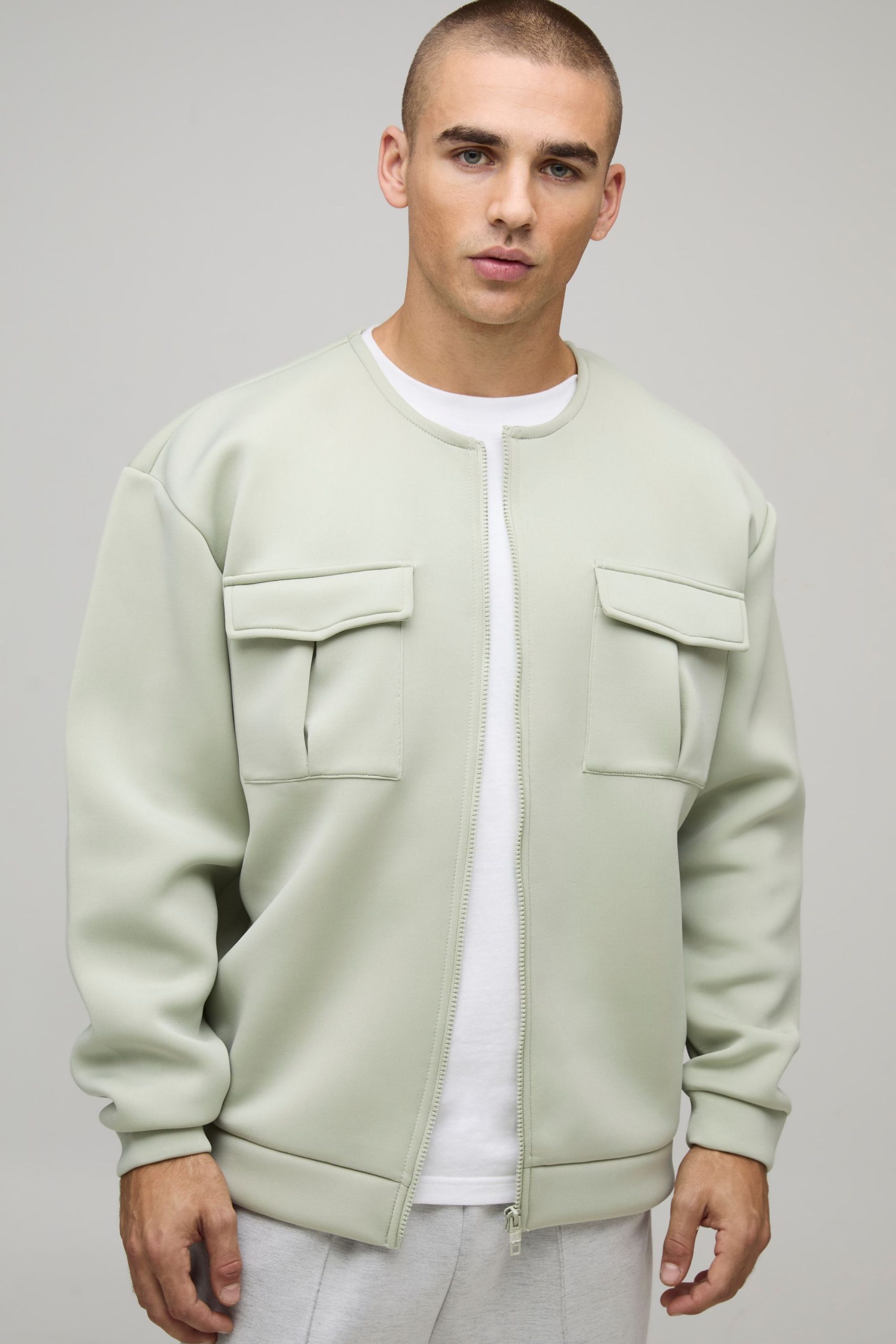 Oversized Bonded Scuba Cargo Pocket Bomber Jacket