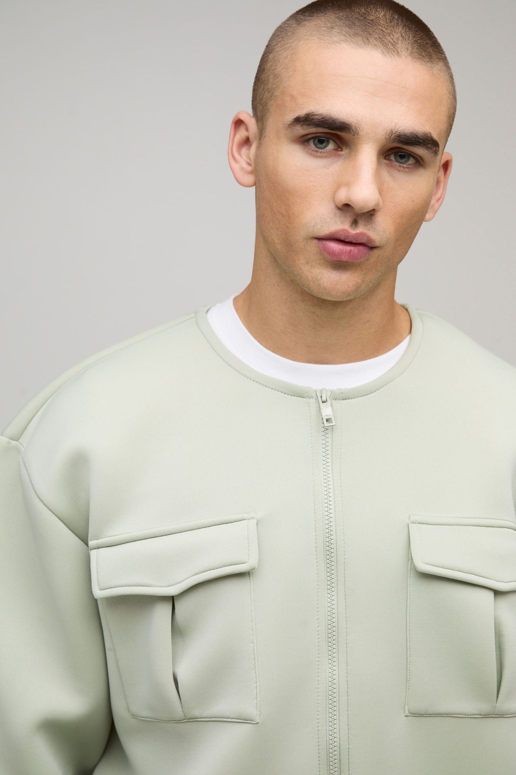 Oversized Bonded Scuba Cargo Pocket Bomber Jacket - Image 3