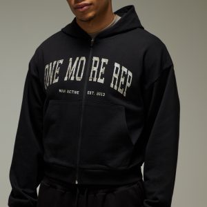 One More Rep Camo Shrunken Boxy Zip Through Hoodie