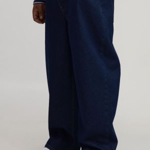Plus Indigo Wash Contrast Stitch Seam Detail Relaxed Fit Jeans