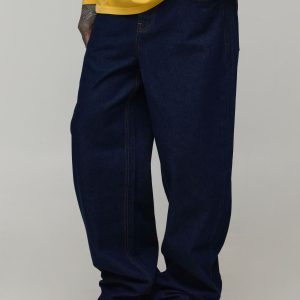 Tall Indigo Wash Contrast Stitch Seam Detail Relaxed Fit Jeans