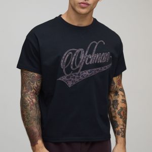 Oversized Shrunken Leopard Print Applique OFCLMAN T-Shirt