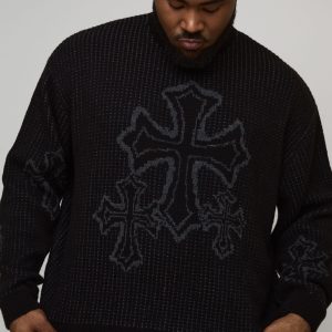 Plus Oversized Boxy Fluffy Cross Jacquard Knitted Jumper