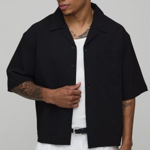 Oversized Boxy Revere Half Sleeve Rope Pattern Shirt