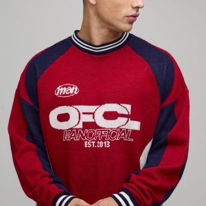 Relaxed Boxy Moto Jacquard Knitted Jumper