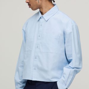 Boxy Fit Cropped Long Sleeve Oxford Shirt