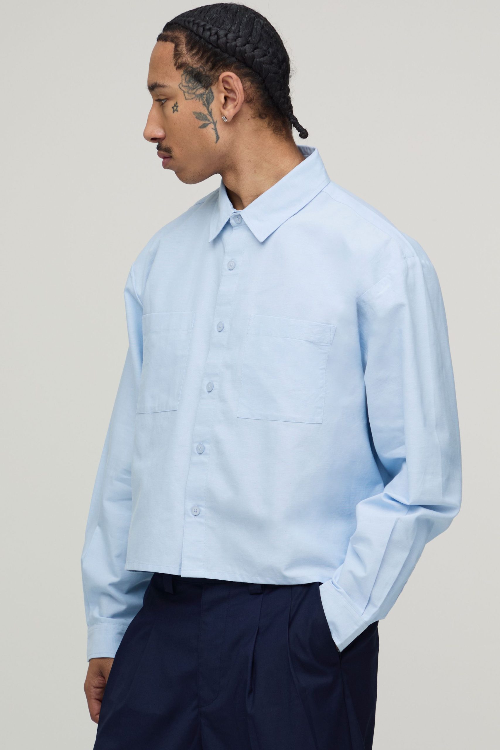Boxy Fit Cropped Long Sleeve Oxford Shirt