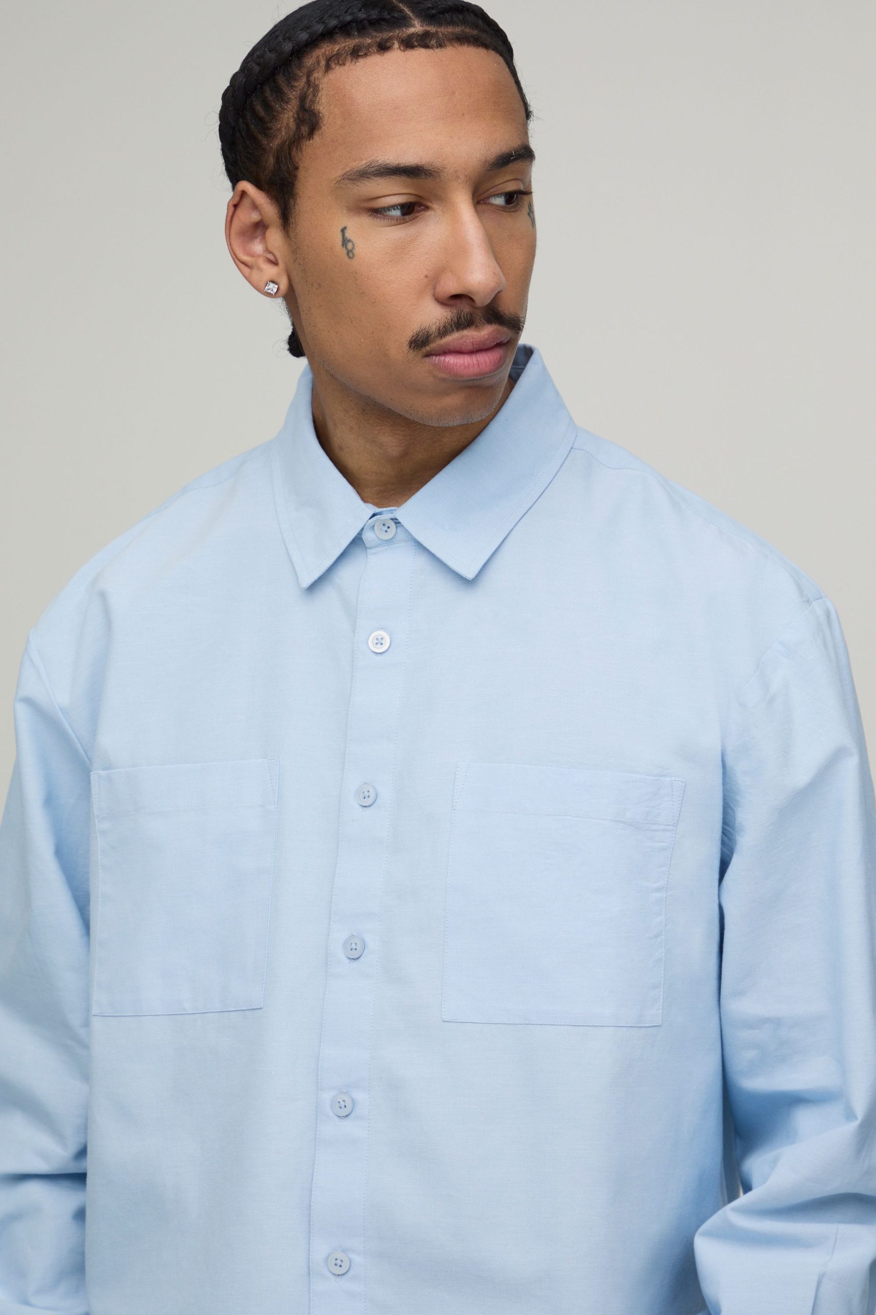 Boxy Fit Cropped Long Sleeve Oxford Shirt - Image 3
