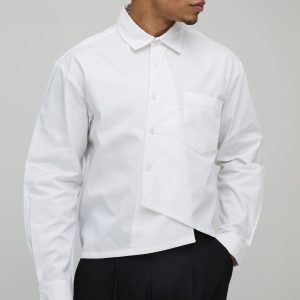 Oversized Boxy Asymmetric Placket Poplin Shirt