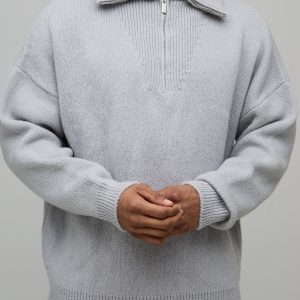 Man Relaxed Boxy Funnel Knitted Jumper