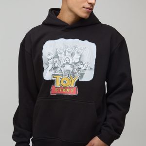 Black Oversized Boxy Disney Toy Story License Printed Hoodie