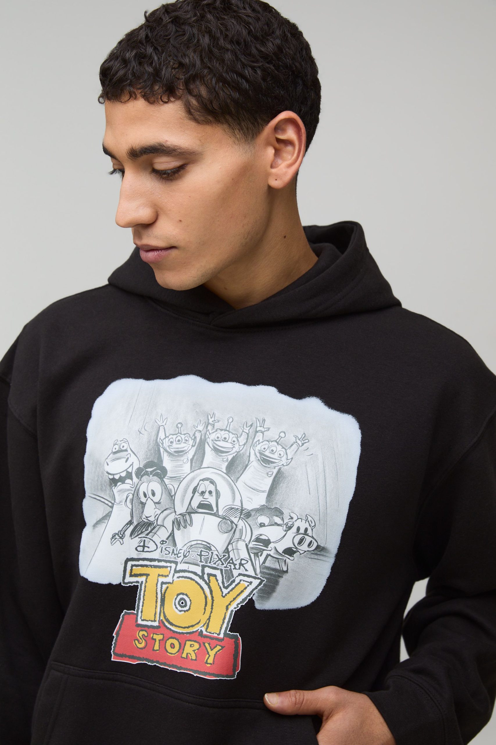 Black Oversized Boxy Disney Toy Story License Printed Hoodie - Image 3