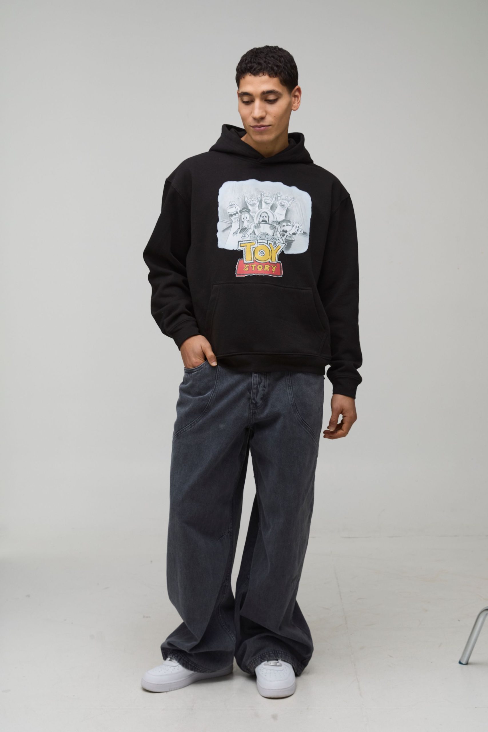 Black Oversized Boxy Disney Toy Story License Printed Hoodie - Image 4
