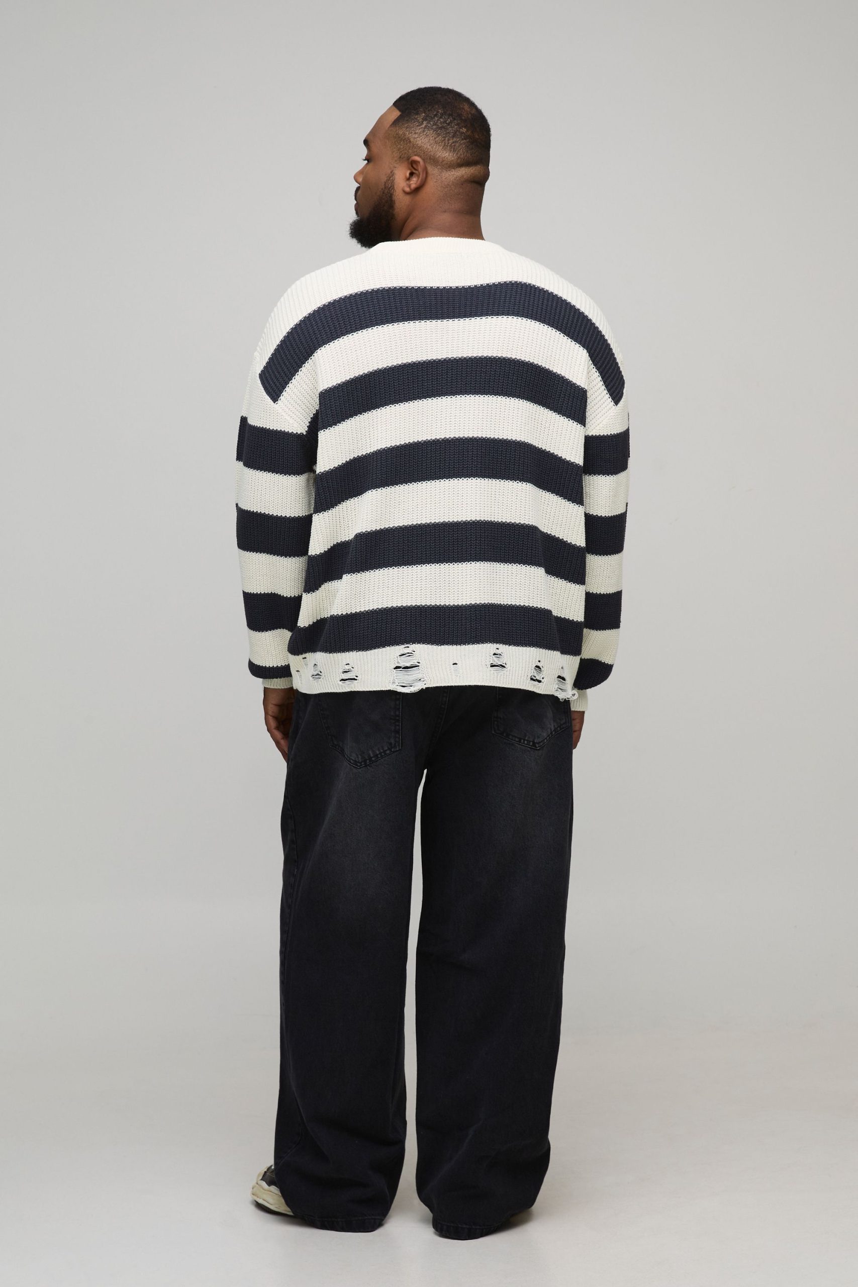 Plus Boxy Distressed Striped Knitted Jumper - Image 2