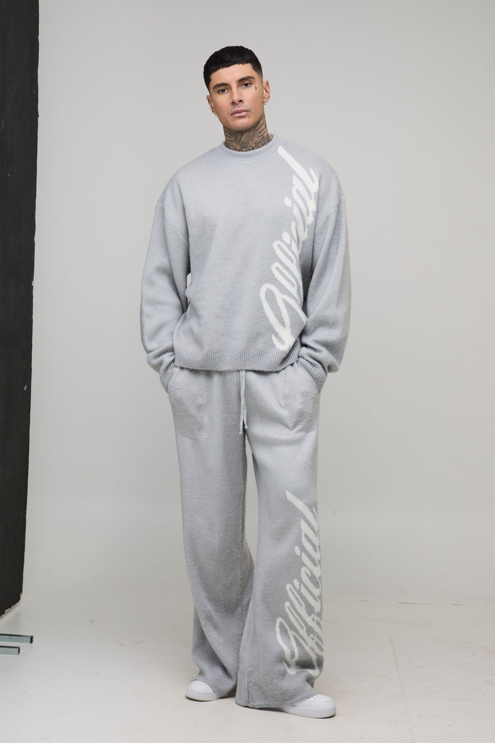 Tall Oversized Boxy & Wide Leg Offical Brushed Knitted Tracksuit - Image 4