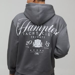 Charcoal Oversized Boxy Hamptons Over Seams Printed Hoodie