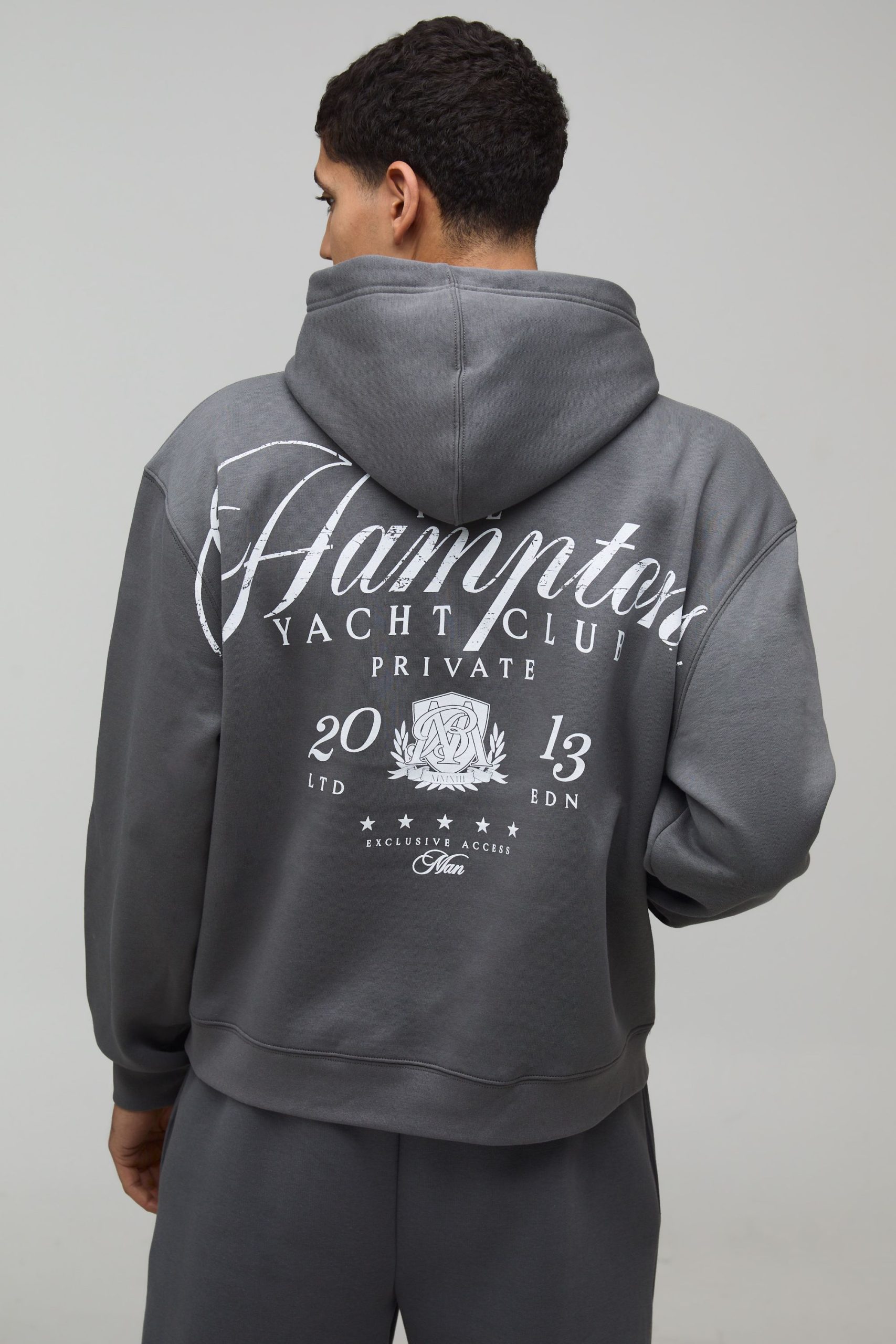 Charcoal Oversized Boxy Hamptons Over Seams Printed Hoodie