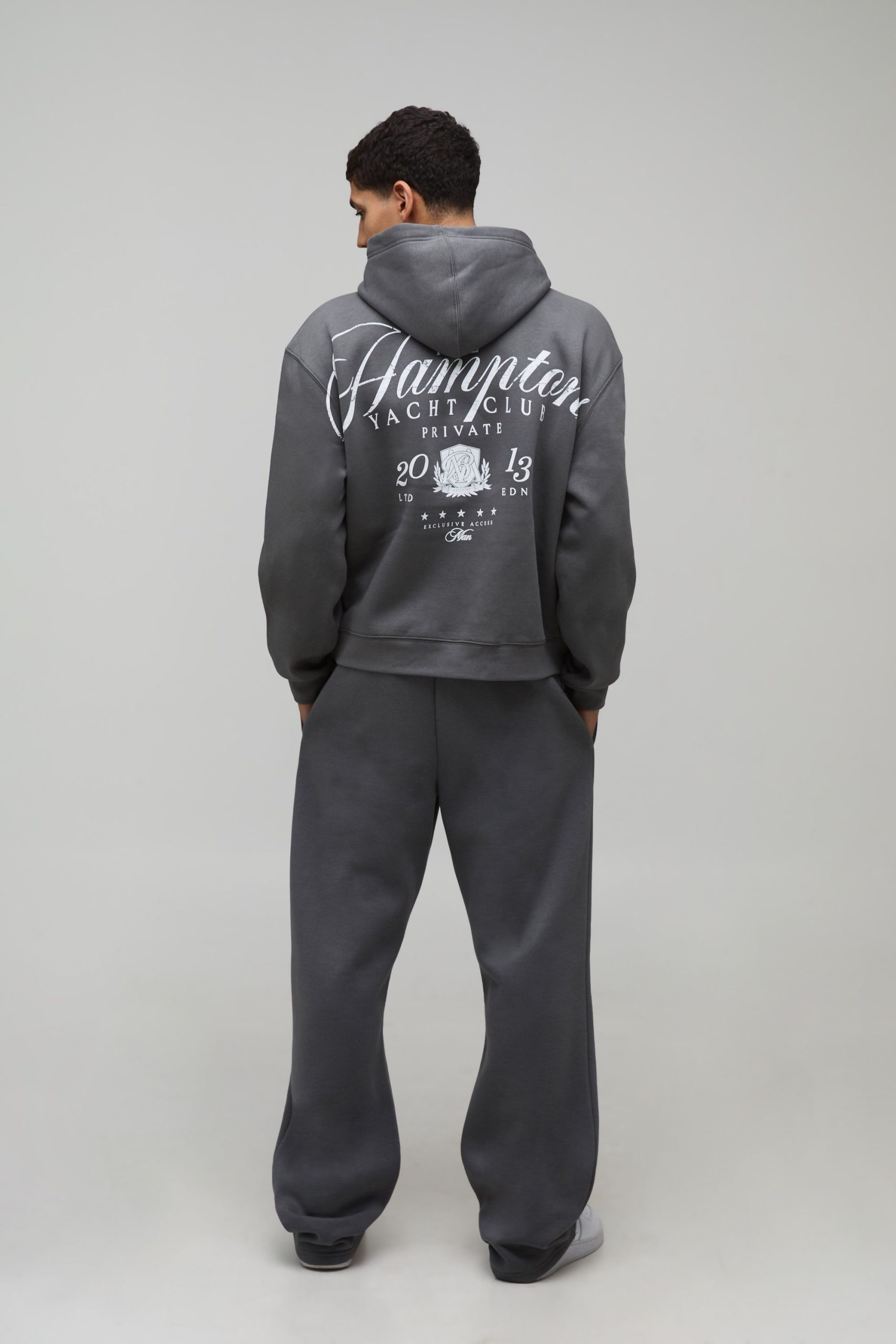 Charcoal Oversized Boxy Hamptons Over Seams Printed Hoodie - Image 2