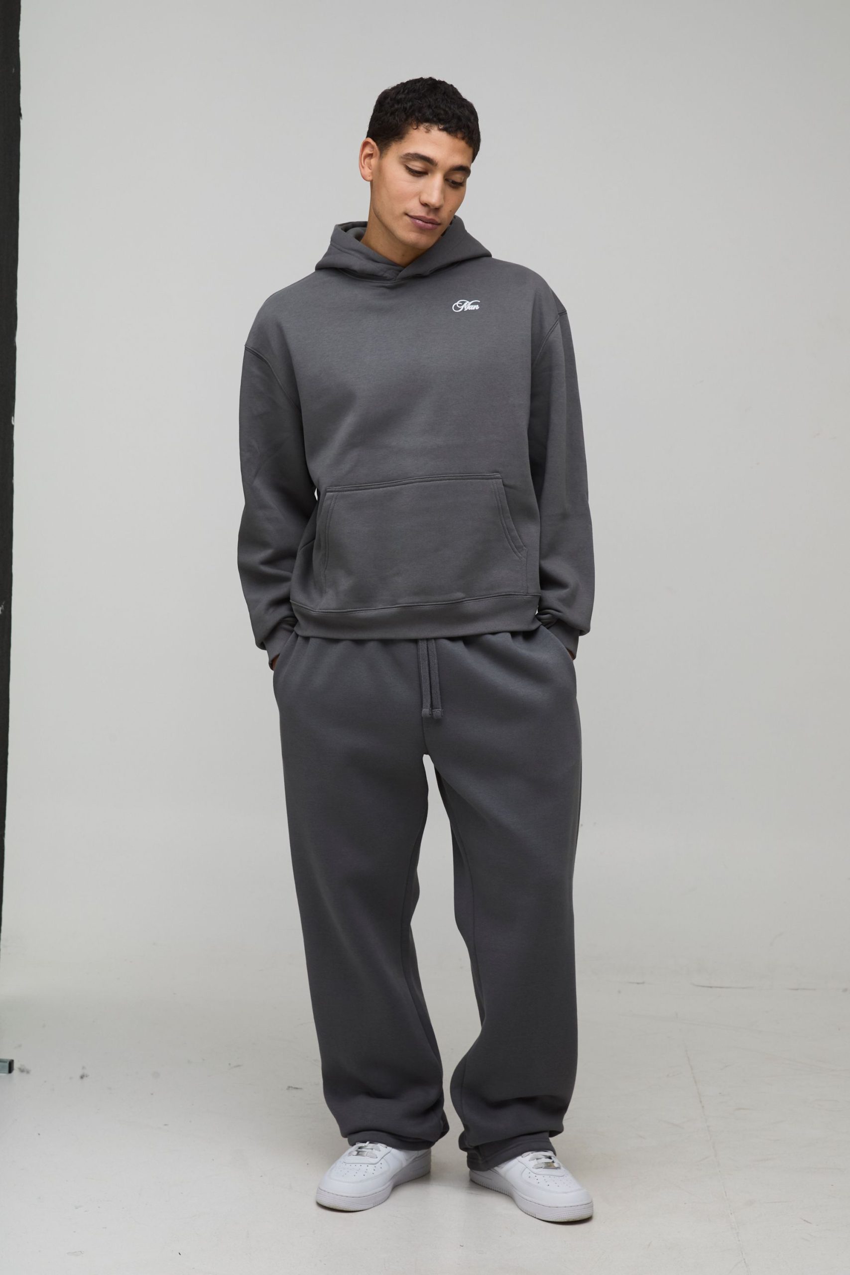 Charcoal Oversized Boxy Hamptons Over Seams Printed Hoodie - Image 4