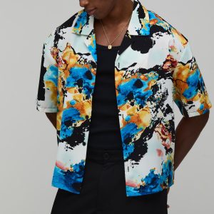 Oversized Boxy Abstract Print Shirt