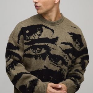 Boxy Brushed Eye Graphic Knitted Jumper