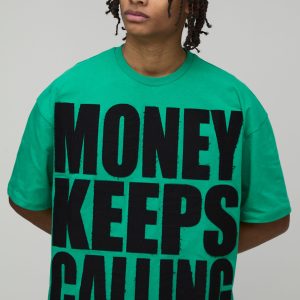 Oversized Boxy Money Slogan Distressed Applique T-Shirt