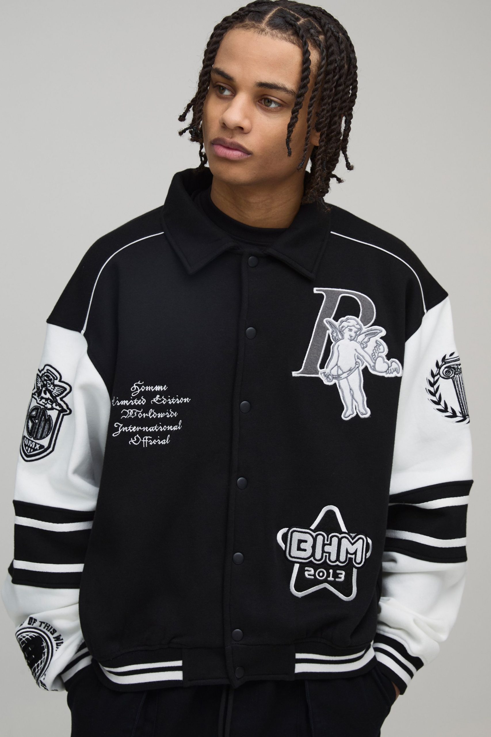 Boxy 13 Applique Jersey Varsity Bomber Jacket