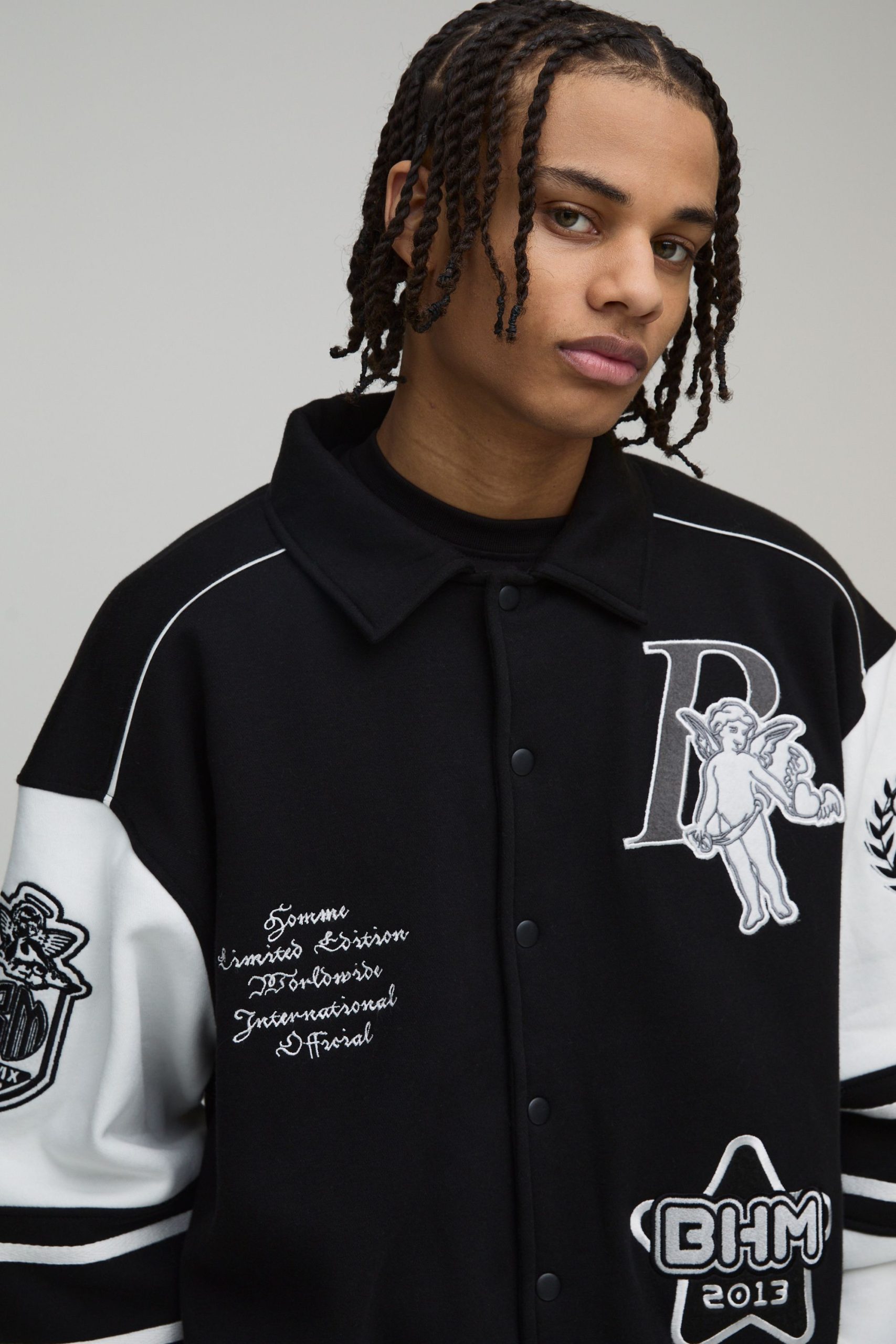 Boxy 13 Applique Jersey Varsity Bomber Jacket - Image 3