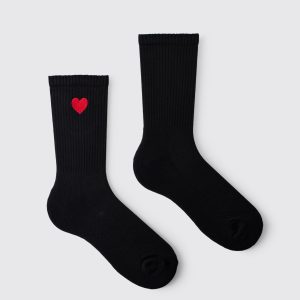 Heart Embroidery Half Terry Socks