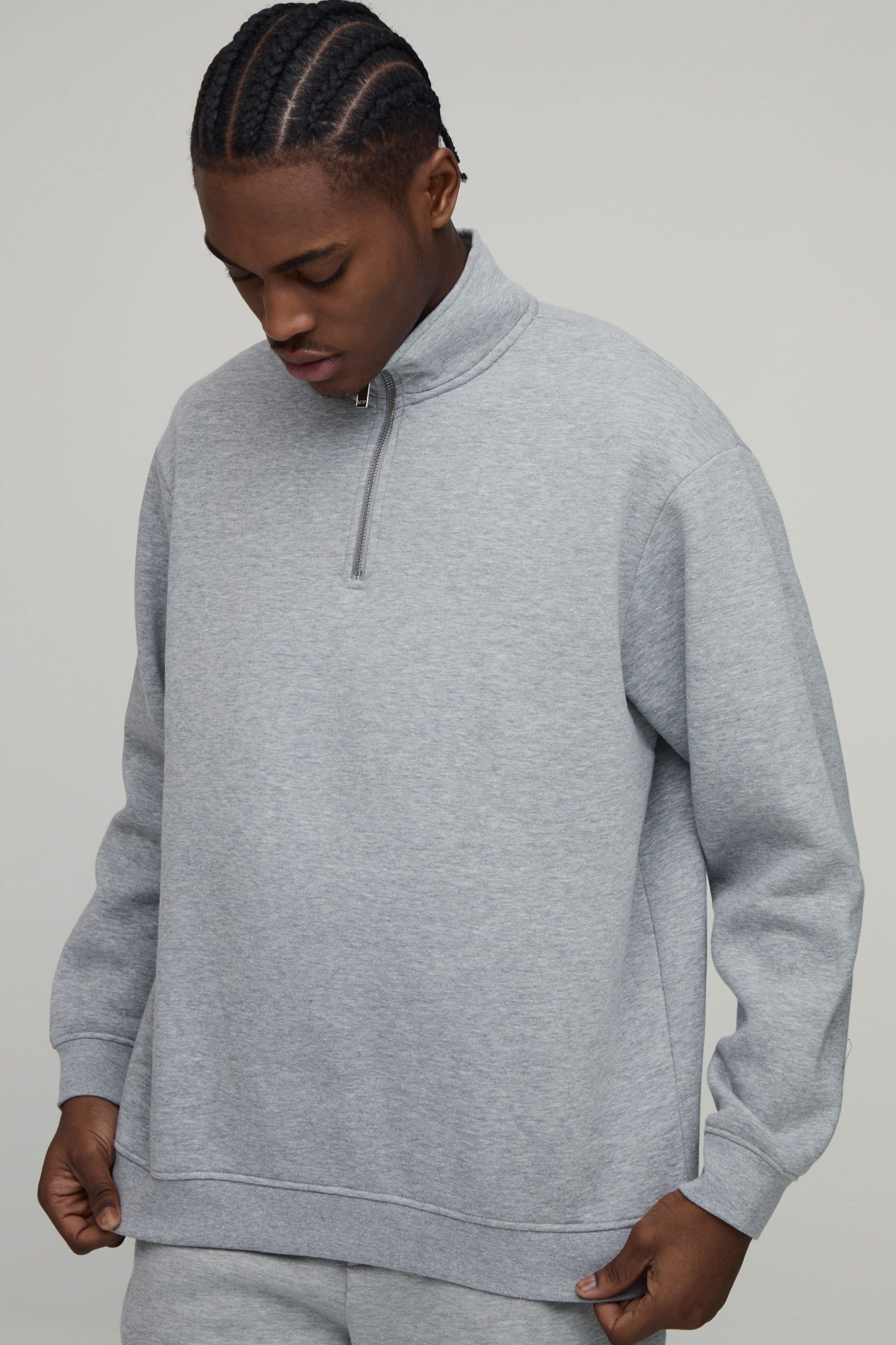 Basic Oversized Quarter Zip Funnel Neck Sweatshirt